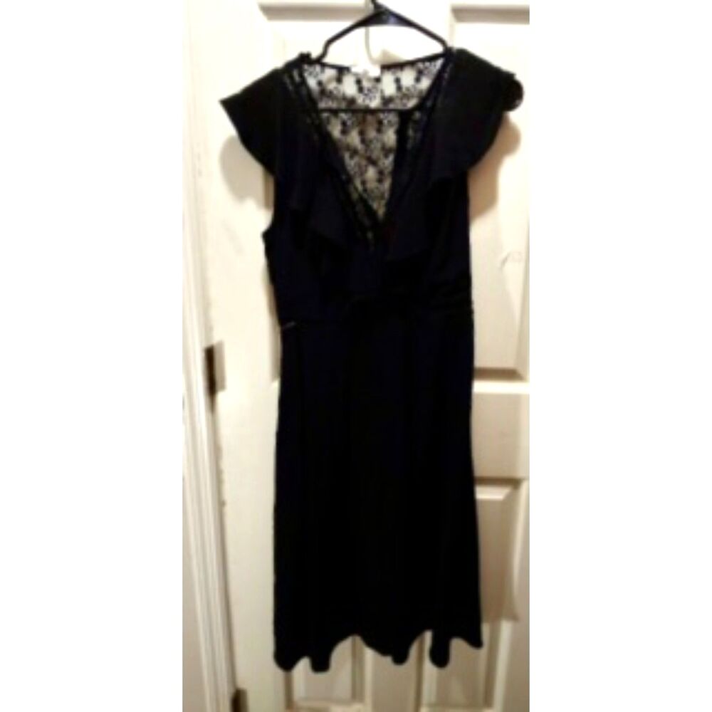 Claudia Pierlot "Raina" Black w/Plunging Lace V neckline Dress Size FR 38